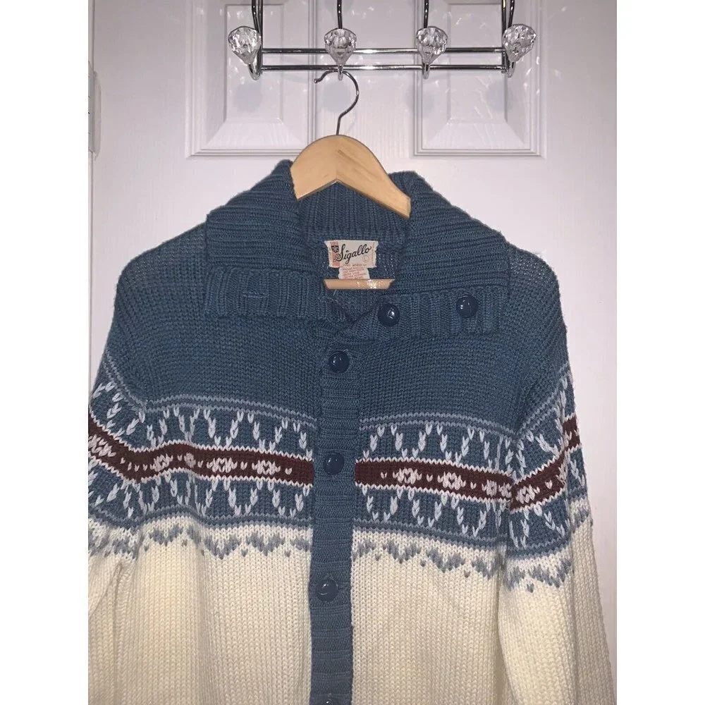 Sigallo Vintage Acrylic Button Down Grandpacore Winter Sweater Cardigan Large